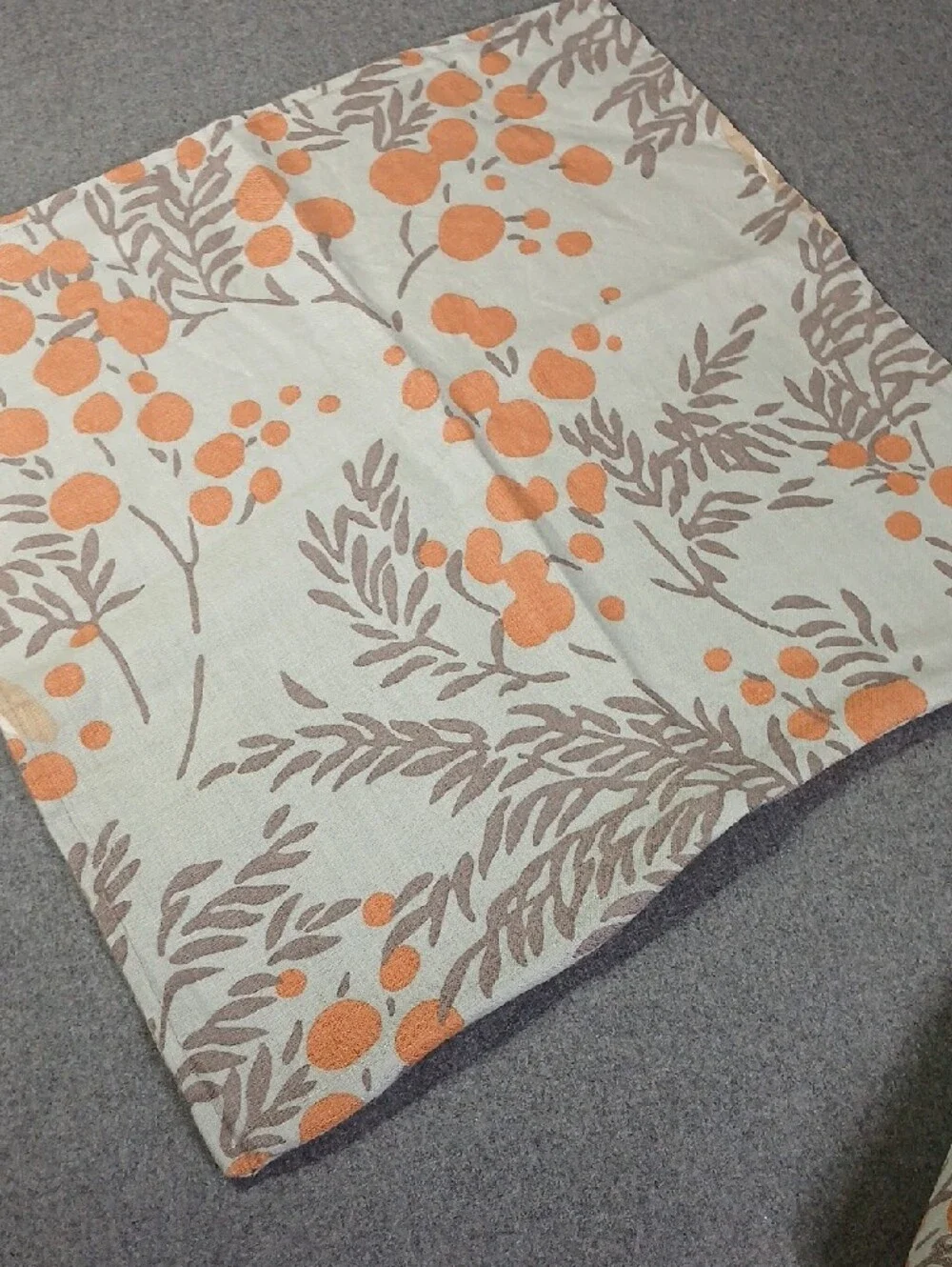 Pair of Linen Light gray Floral Lovebirds with Orange Accents